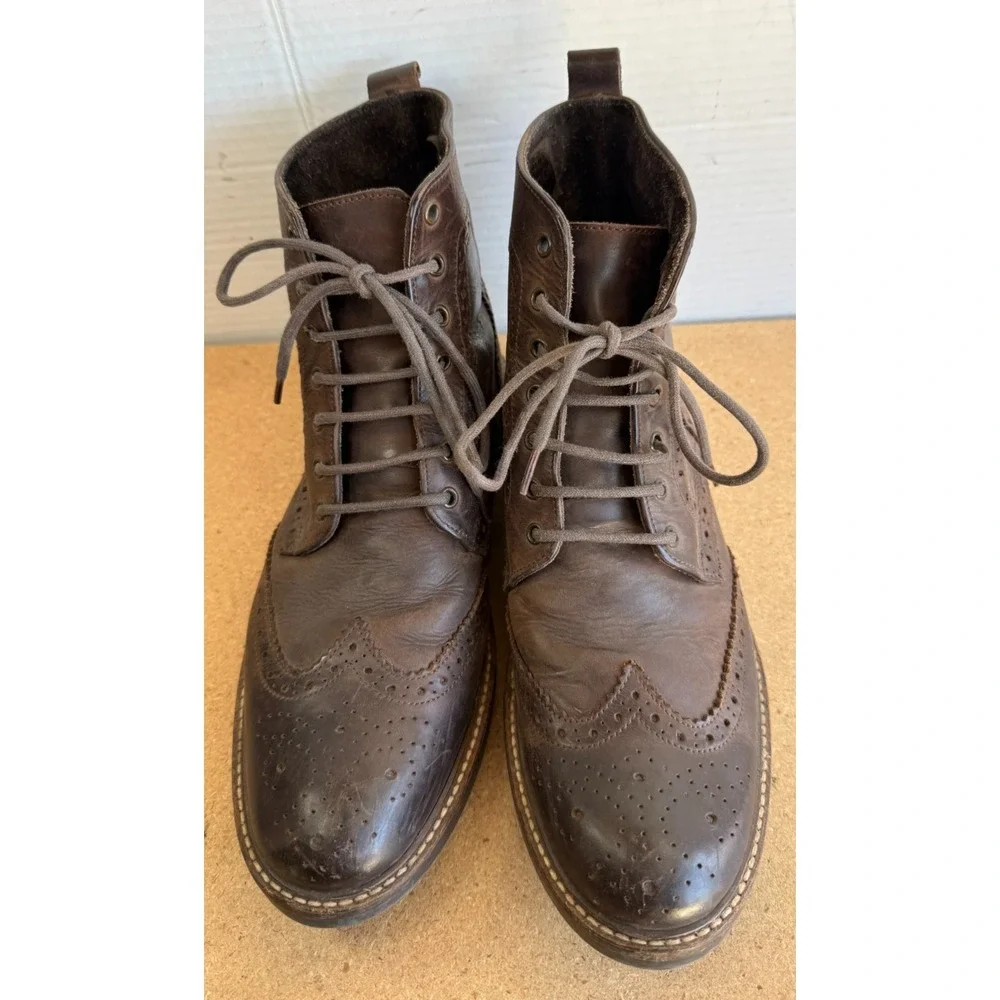 Mens‎ Sz 9.5 ASOS Brown Leather Wingtip Boots Lace Up